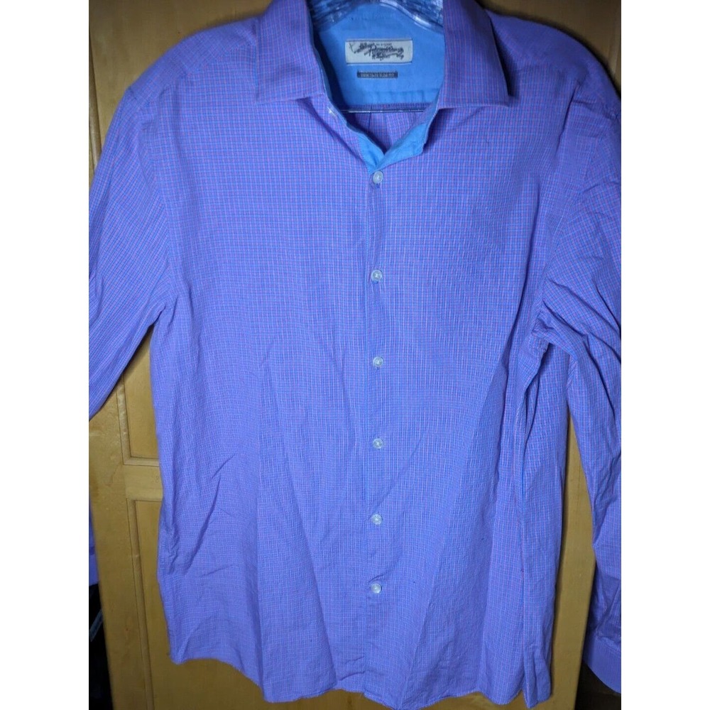 men’s SHORT sleeve button down dress shirt penguin size Large heritage SLIM FIT